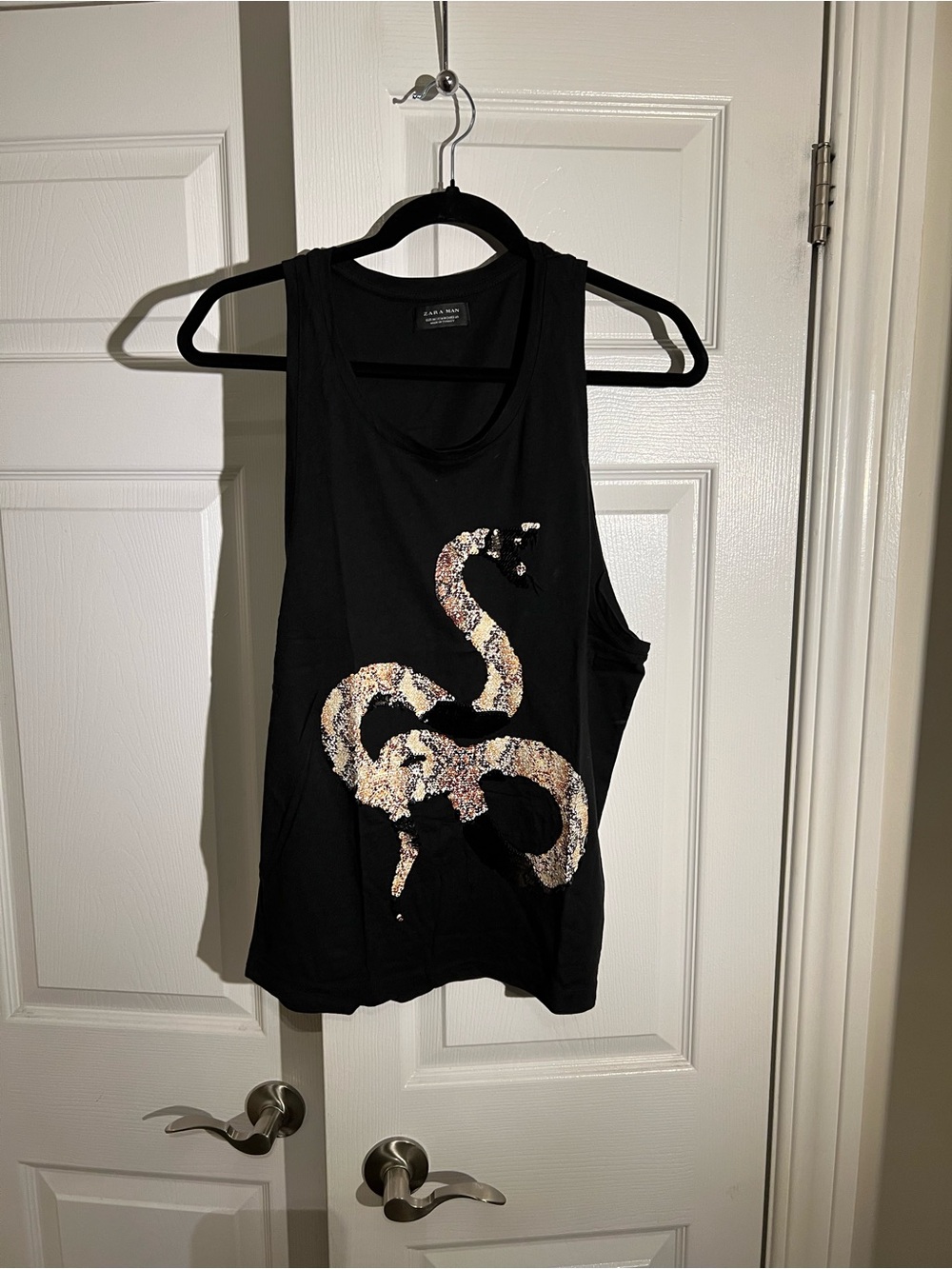 Zara Black Tank with Shimmering Snake Motif